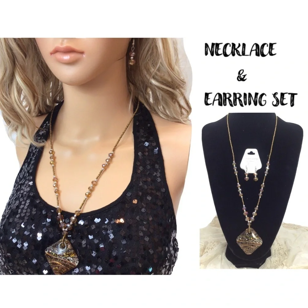 Fashion Beaded & Glass Necklace & Earring Set
